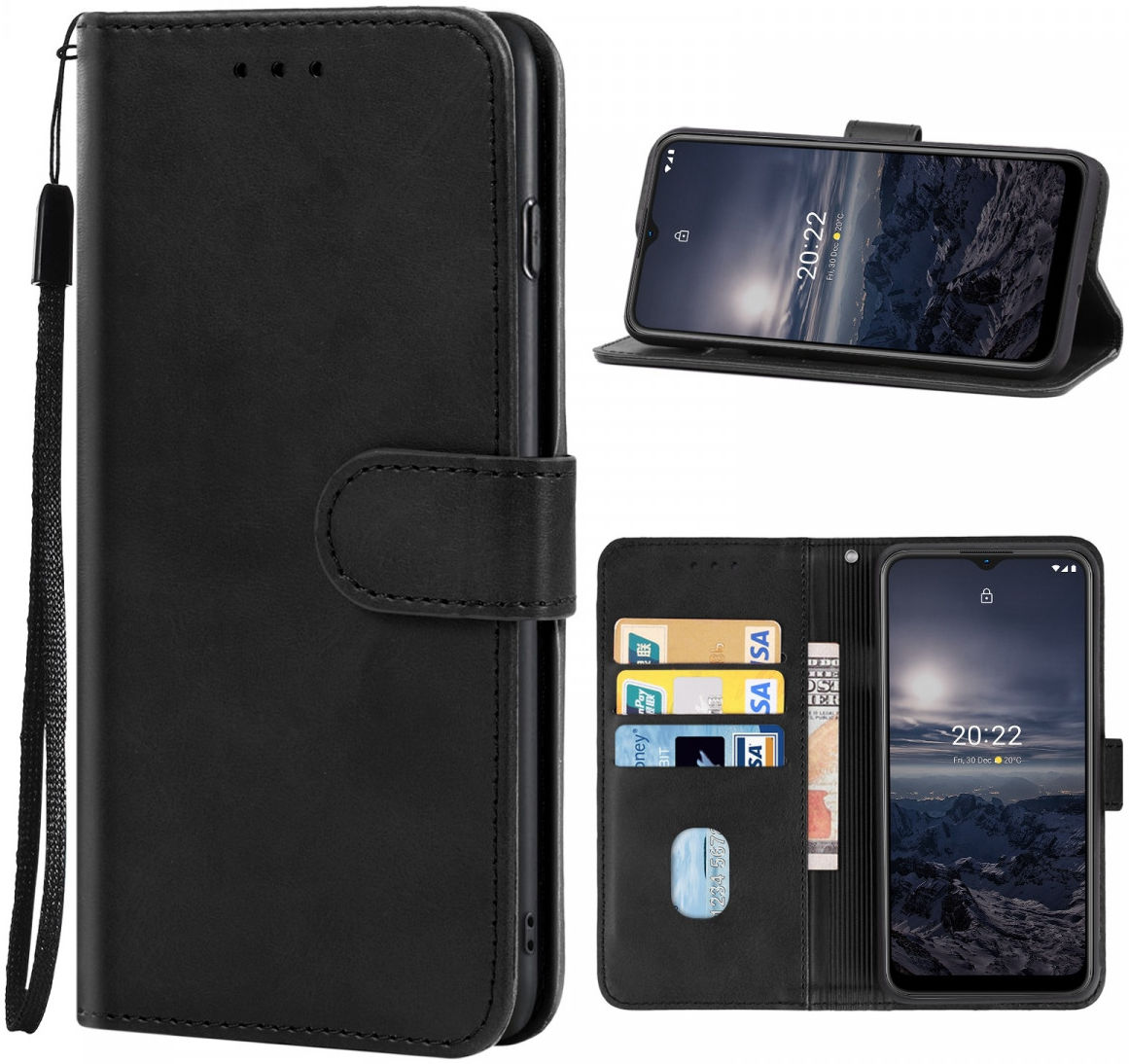 Nokia G11 / G21 Hoesje Portemonnee Wallet Book Case met Bandje Zwart afbeelding 5