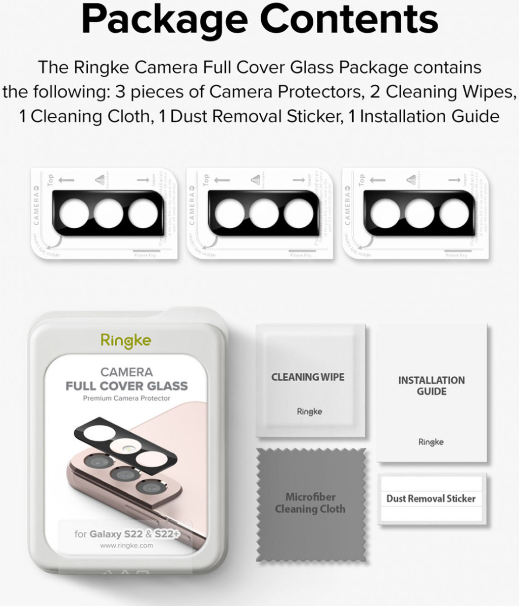 Ringke Samsung Galaxy S22/S22 Plus Camera Protector Glass [3-Pack] afbeelding 10