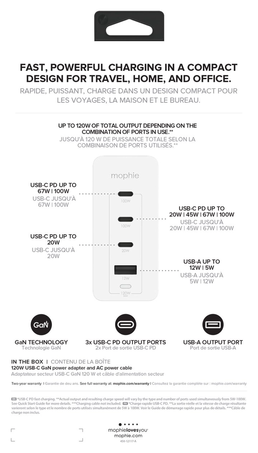 Mophie Speedport 120 USB/USB-C Snellader 120W PD Adapter Fast Charge afbeelding 5