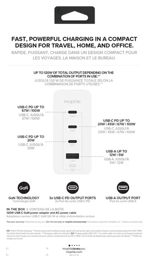 Mophie Speedport 120 USB/USB-C Snellader 120W PD Adapter Fast Charge afbeelding 5