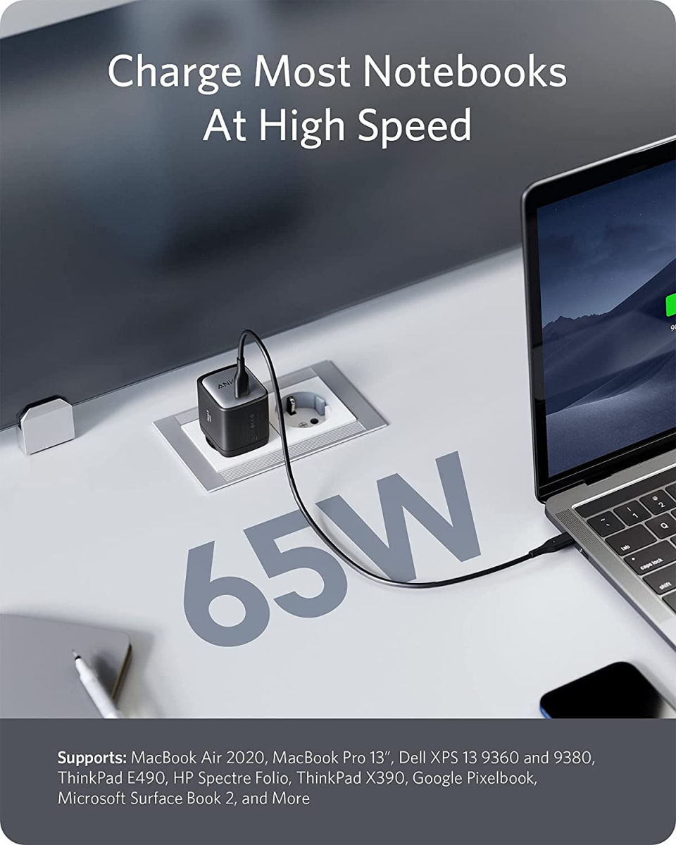 Anker PowerPort Nano II (65W) GaN Compacte USB-C Adapter Zwart afbeelding 4