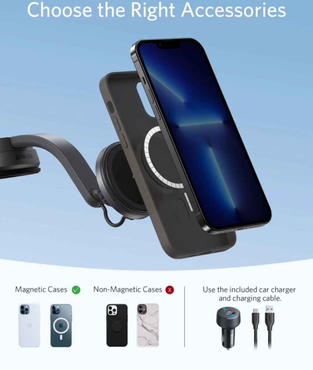 Anker 613 PowerWave MagGo (10W) Dashboard Houder met MagSafe Zwart afbeelding 8