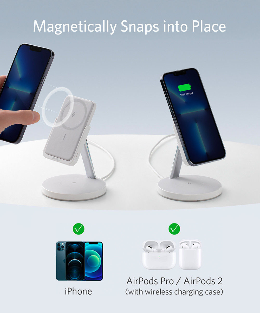 Anker 633 PowerWave MagGo 2-in-1 MagSafe Oplader + 5K Powerbank Wit afbeelding 2