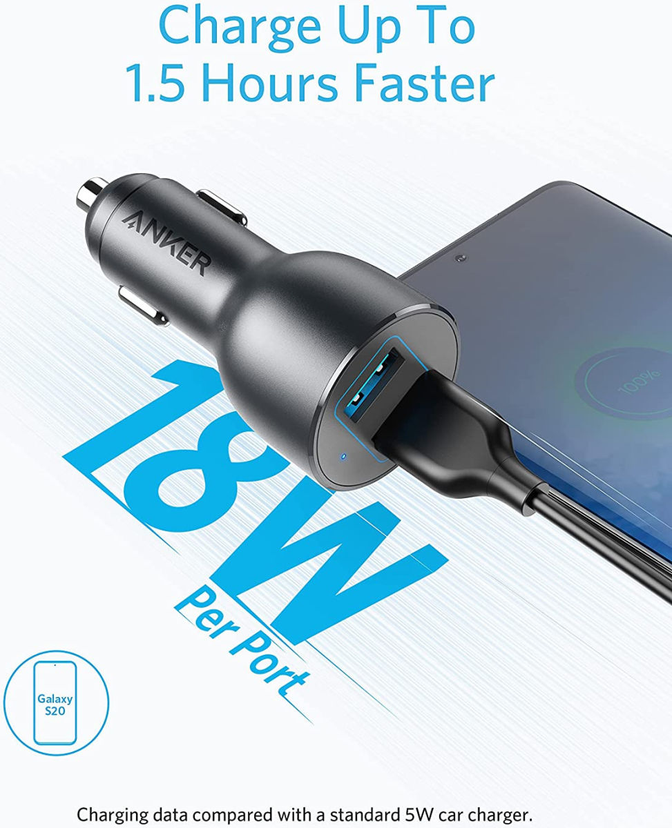 Anker PowerDrive III Alloy (36W) 2-Poorts USB-A Autolader Zwart afbeelding 2