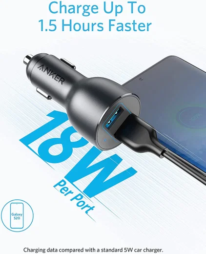 Anker PowerDrive III Alloy (36W) 2-Poorts USB-A Autolader Zwart afbeelding 2