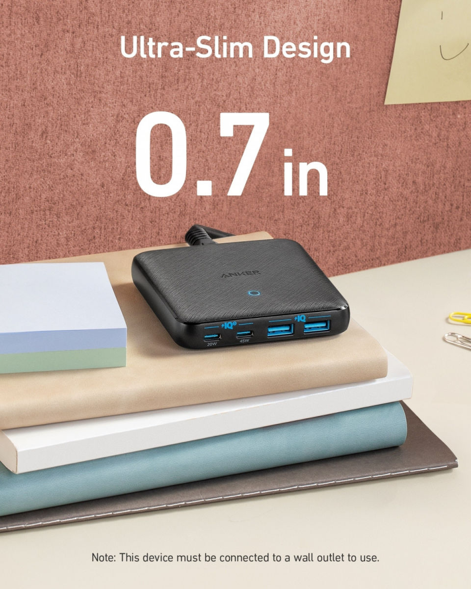 PowerPort Atom III (65W) Slim 4-Poorts USB-A en USB-C Snellader Zwart afbeelding 5