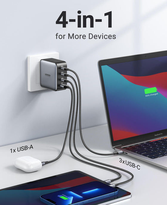 UGREEN Nexode 4-in-1 Fast Charger 100W GaN Oplader 3x USB-C 1x USB-A afbeelding 2