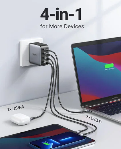 UGREEN Nexode 4-in-1 Fast Charger 100W GaN Oplader 3x USB-C 1x USB-A afbeelding 2