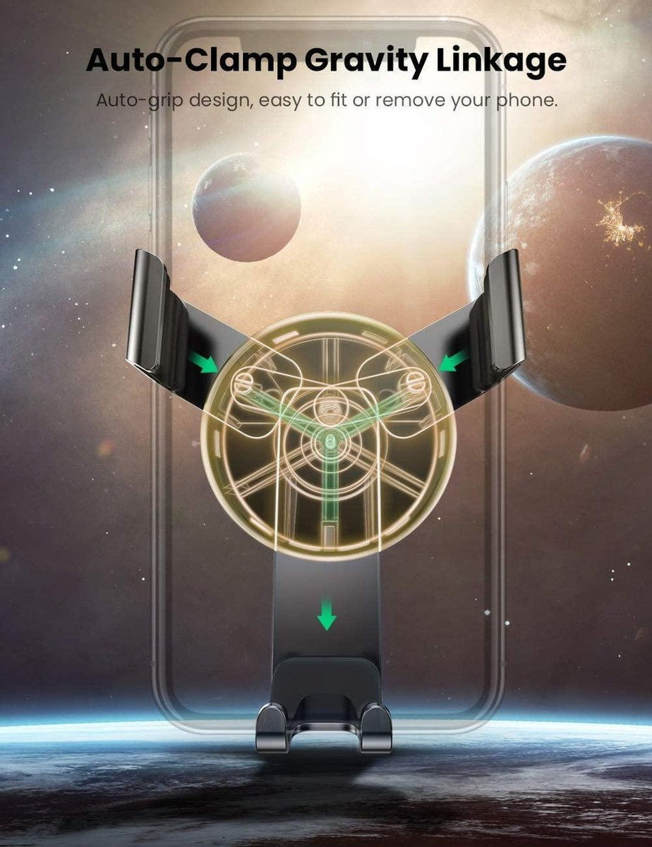 UGREEN Gravity Drive Telefoonhouder Auto Ventilatierooster Klem Zwart afbeelding 4