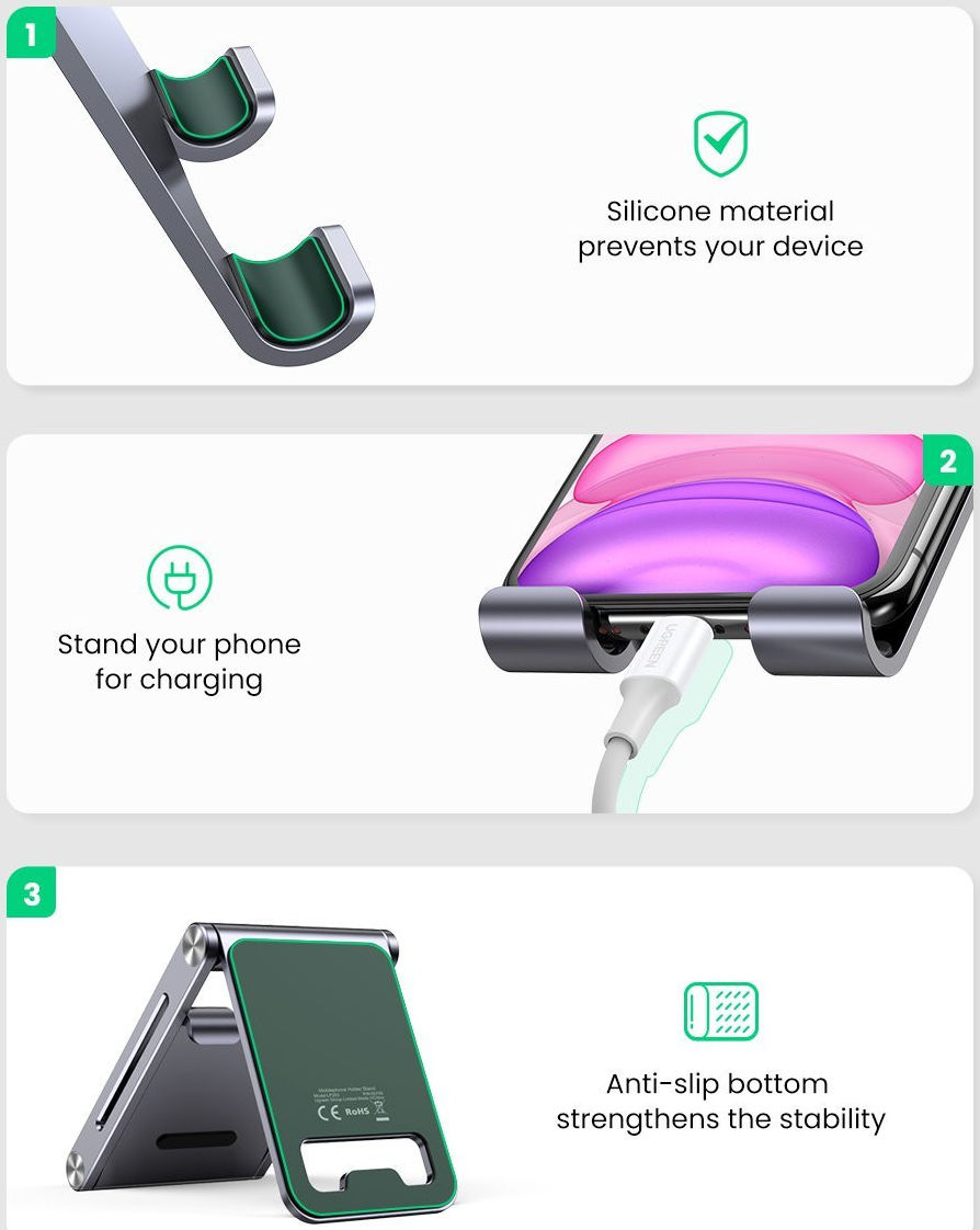 UGREEN Universele Verstelbare Opvouwbare Aluminium Telefoon Houder afbeelding 8