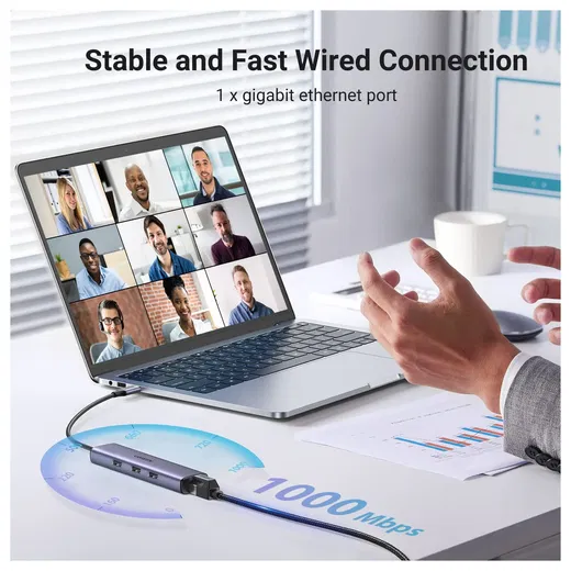 UGREEN USB-C 5-in-1 Hub Ingangen voor 3 USB-A, USB-C en Ethernet afbeelding 3
