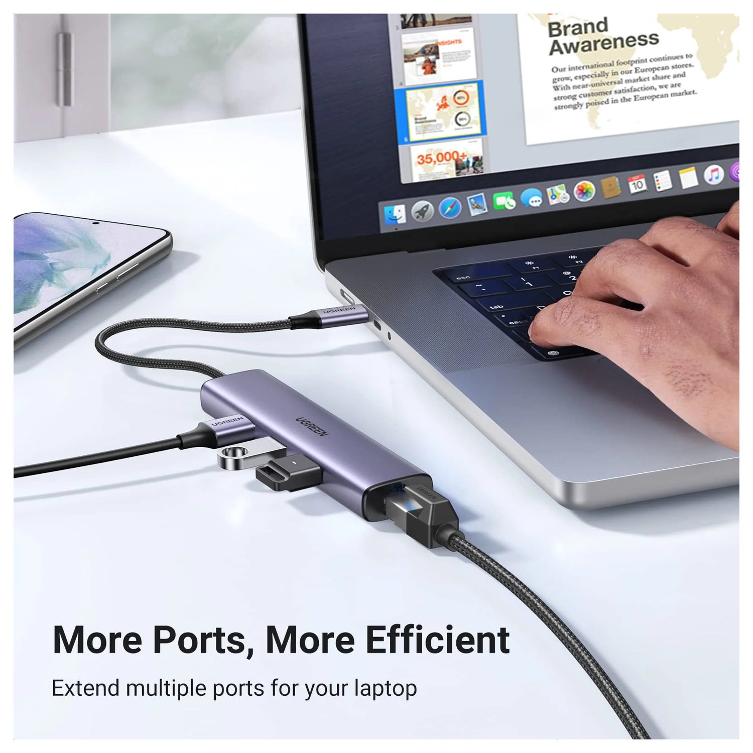 UGREEN USB-C 5-in-1 Hub Ingangen voor 3 USB-A, USB-C en Ethernet afbeelding 4