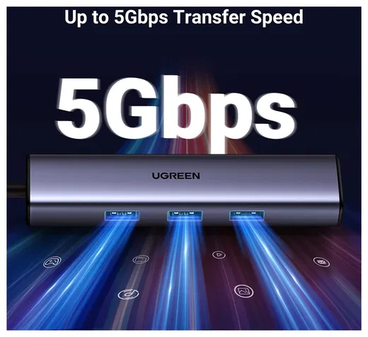 UGREEN USB-C 5-in-1 Hub Ingangen voor 3 USB-A, USB-C en Ethernet afbeelding 5