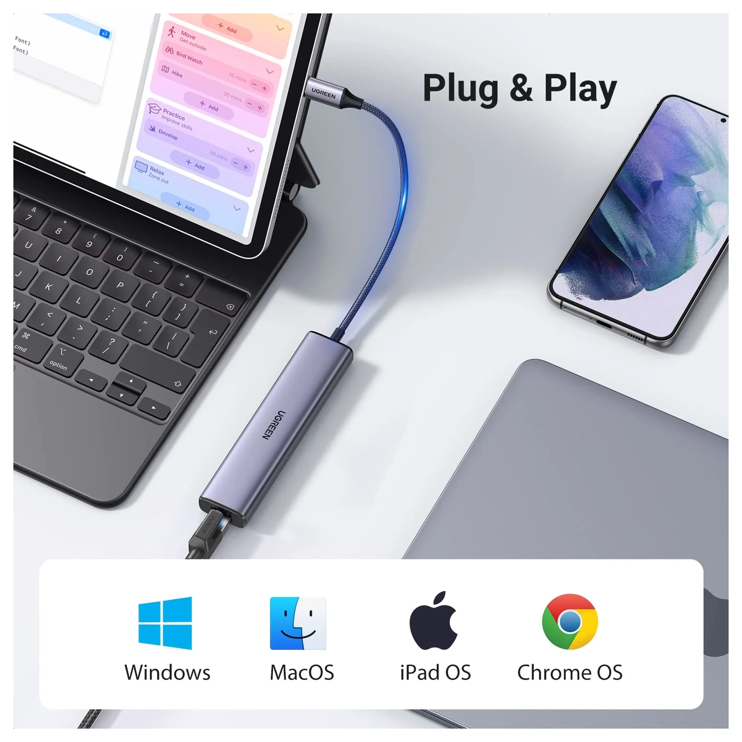 UGREEN USB-C 5-in-1 Hub Ingangen voor 3 USB-A, USB-C en Ethernet afbeelding 6