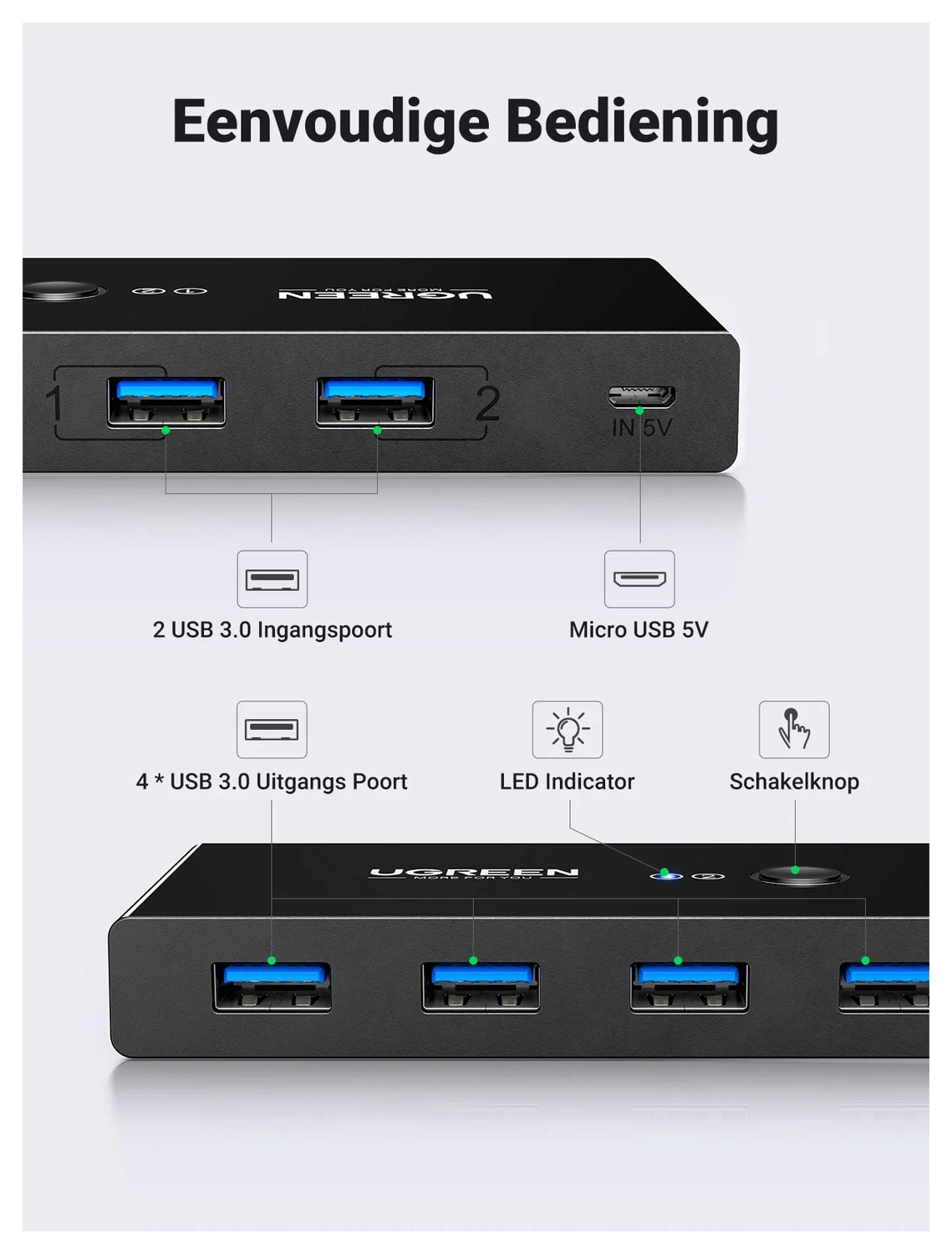 UGREEN Sharing Switch USB 3.0 Schakelaar met 4 USB Poorten Zwart afbeelding 4