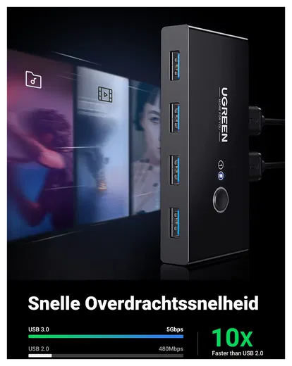UGREEN Sharing Switch USB 3.0 Schakelaar met 4 USB Poorten Zwart afbeelding 5
