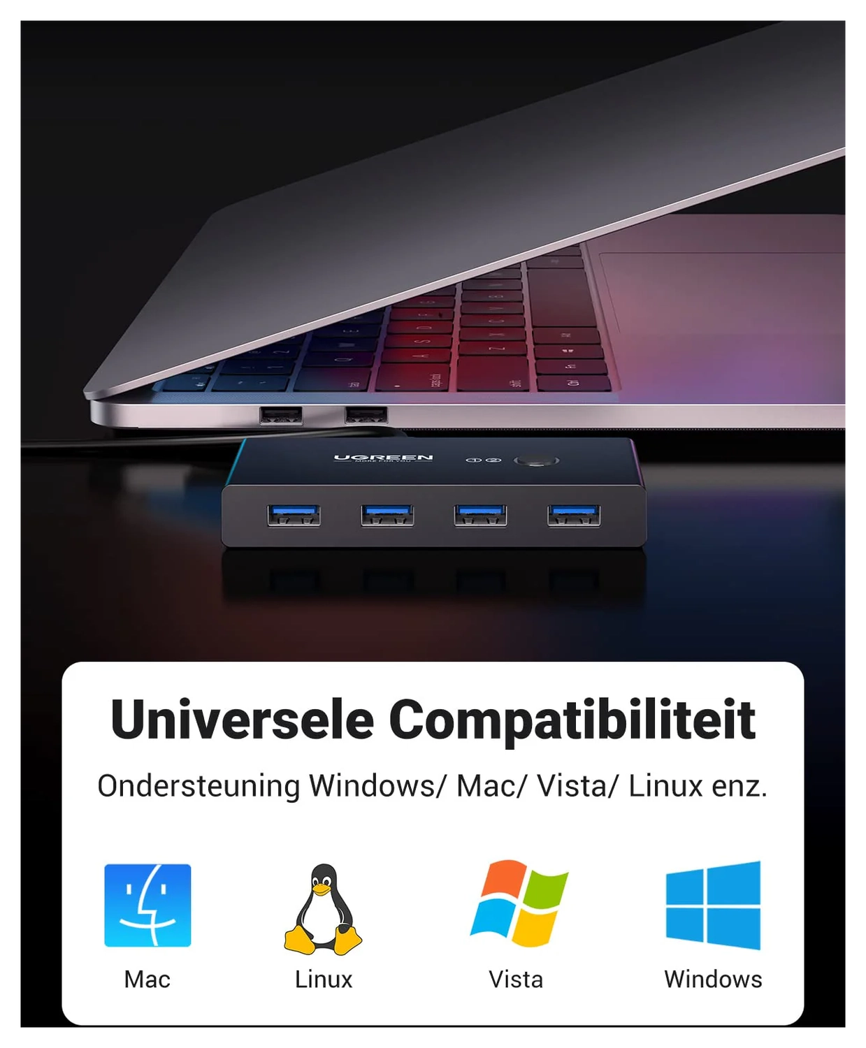 UGREEN Sharing Switch USB 3.0 Schakelaar met 4 USB Poorten Zwart afbeelding 6