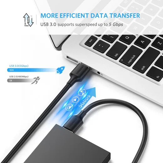 UGREEN USB-A naar USB-A SuperSpeed Data Kabel USB 3.0 5Gbps 1M Zwart afbeelding 3