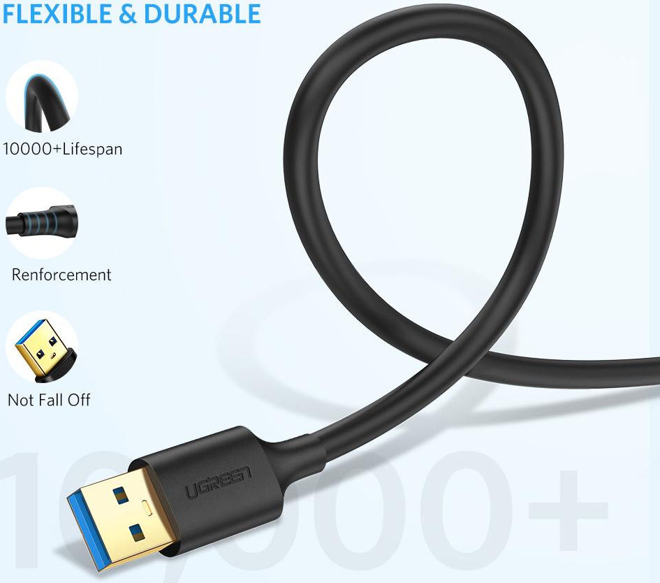 UGREEN USB-A naar USB-A SuperSpeed Data Kabel USB 3.0 5Gbps 1M Zwart afbeelding 6
