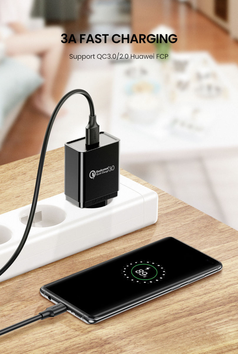 UGREEN USB-A naar USB-C Kabel USB 3.0 / 3A Fast Charge 1M Zwart afbeelding 2