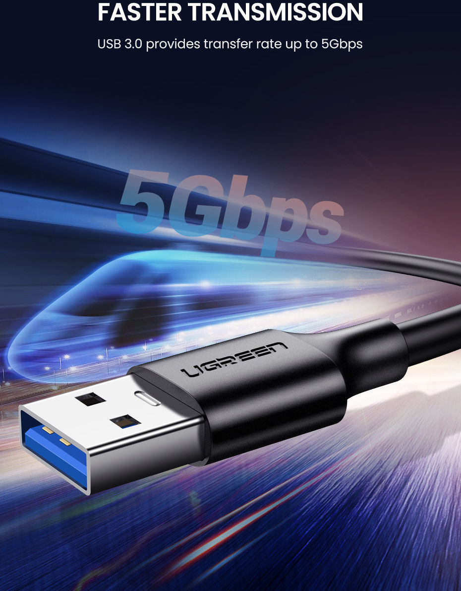 UGREEN USB-A naar USB-C Kabel USB 3.0 / 3A Fast Charge 1M Zwart afbeelding 3
