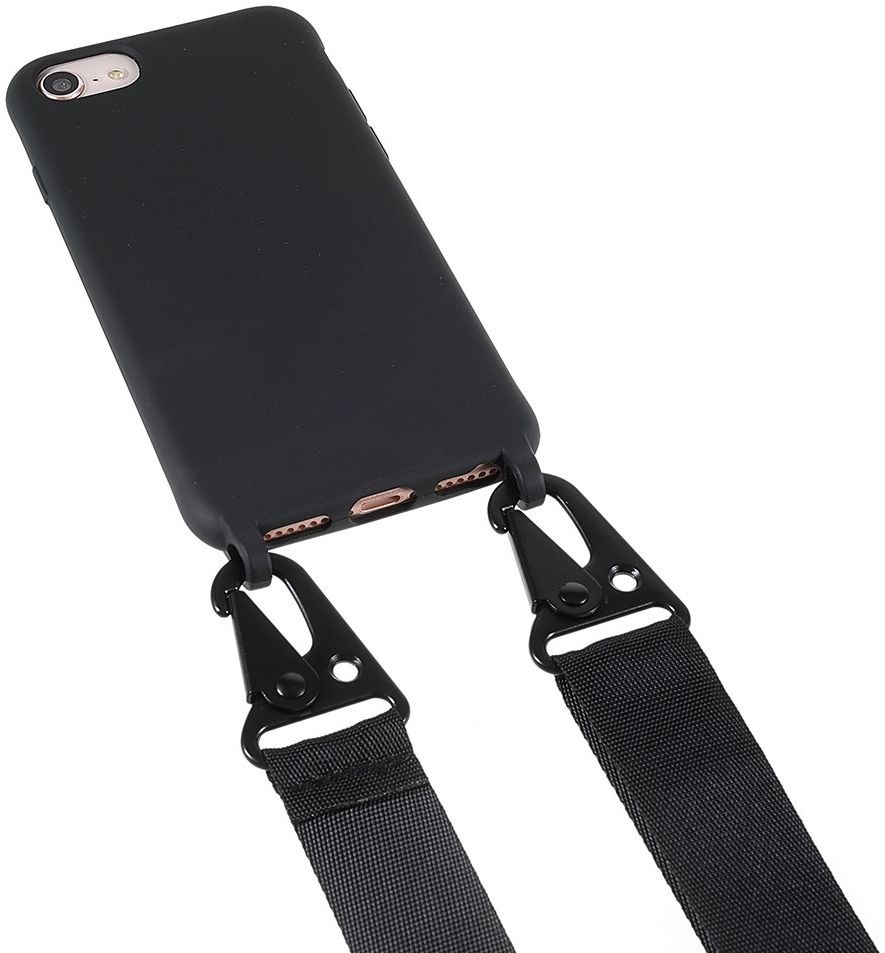 iPhone 7/8/SE (2020/2022) Hoesje TPU Back Cover + Telefoon Koord Zwart afbeelding 3
