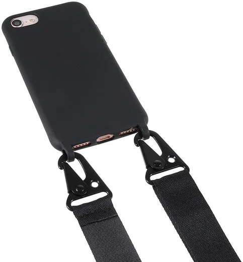 iPhone 7/8/SE (2020/2022) Hoesje TPU Back Cover + Telefoon Koord Zwart afbeelding 3