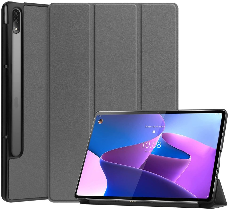 Lenovo Tab P12 Pro Hoes Tri-Fold Book Case Kunstleer Grijs afbeelding 1