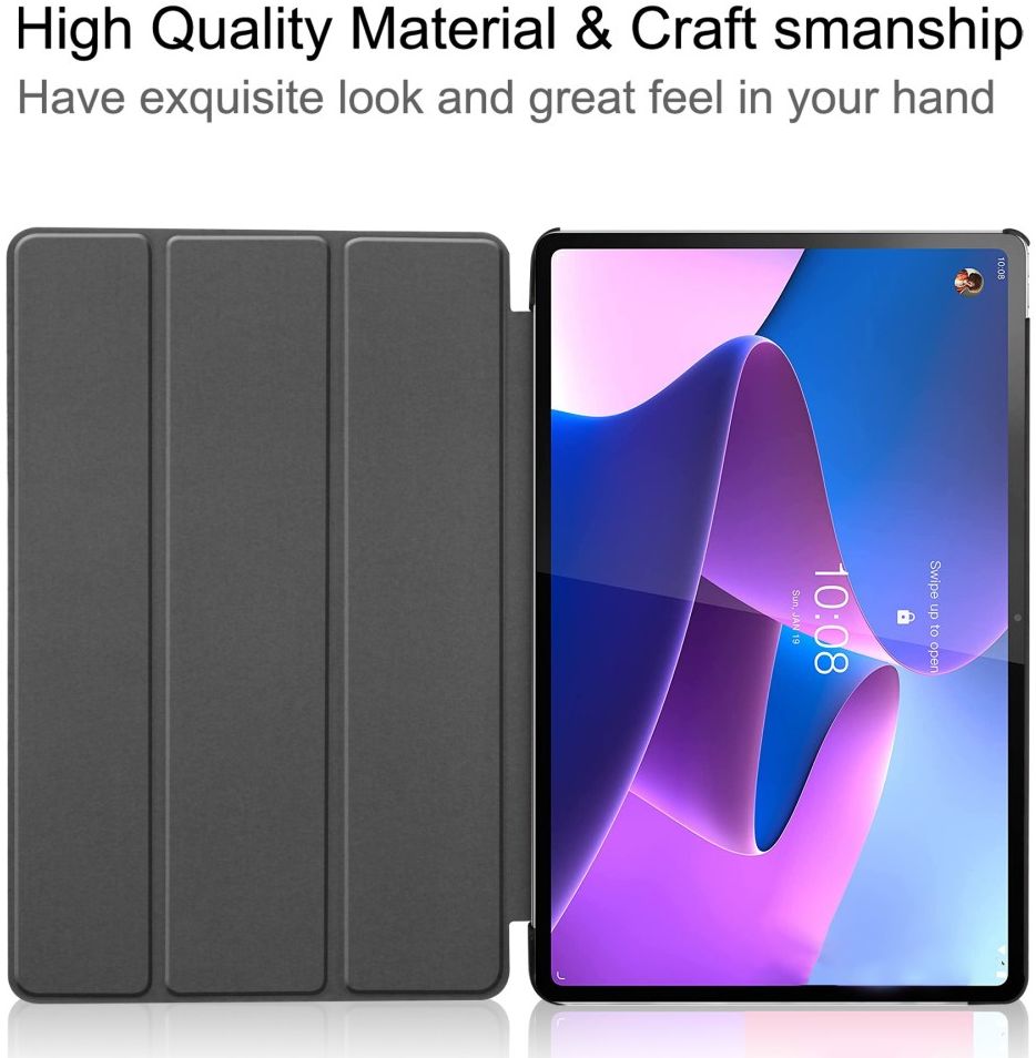 Lenovo Tab P12 Pro Hoes Tri-Fold Book Case Kunstleer Grijs afbeelding 6