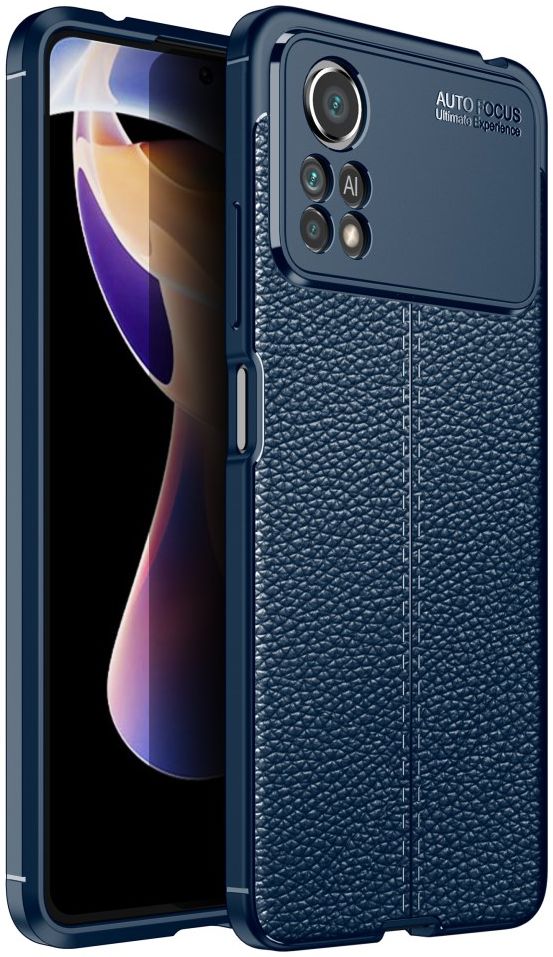Xiaomi Poco X4 Pro Litchi Hoesje TPU met Leren Textuur Blauw afbeelding 1