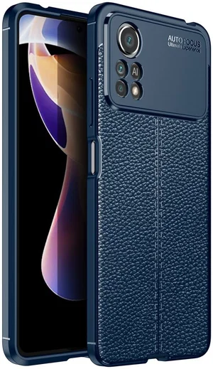 Xiaomi Poco X4 Pro Litchi Hoesje TPU met Leren Textuur Blauw afbeelding 1