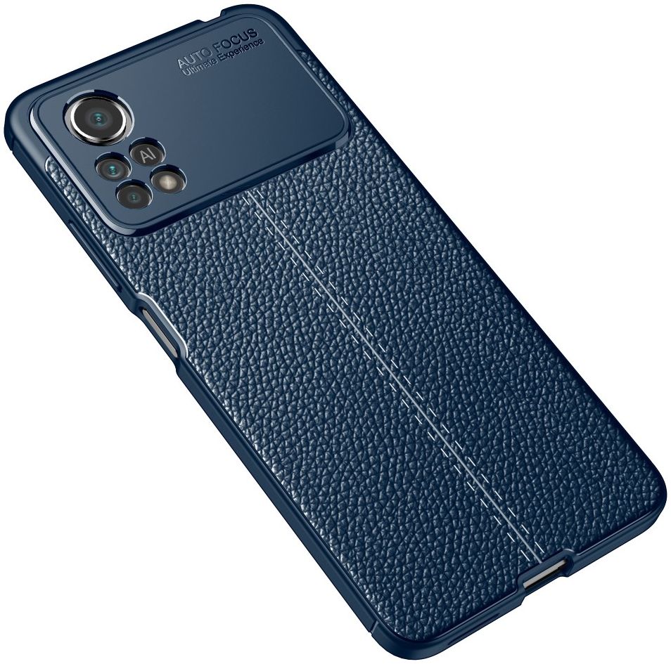 Xiaomi Poco X4 Pro Litchi Hoesje TPU met Leren Textuur Blauw afbeelding 2