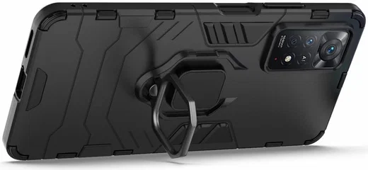 Xiaomi Redmi Note 11 Pro Hoesje Magnetische Ring Kickstand Zwart afbeelding 3
