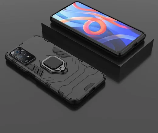 Xiaomi Redmi Note 11 Pro Hoesje Magnetische Ring Kickstand Zwart afbeelding 6