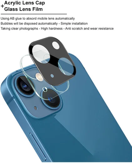 Imak Apple iPhone 13 / 13 Mini Camera Lens Protector + Lens Cap Zwart afbeelding 4