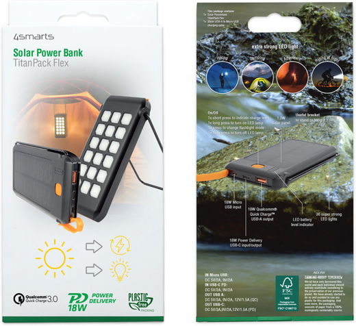 4smarts TitanPack Solar Powerbank 10.000 mAh met Stofdichte Poorten afbeelding 15