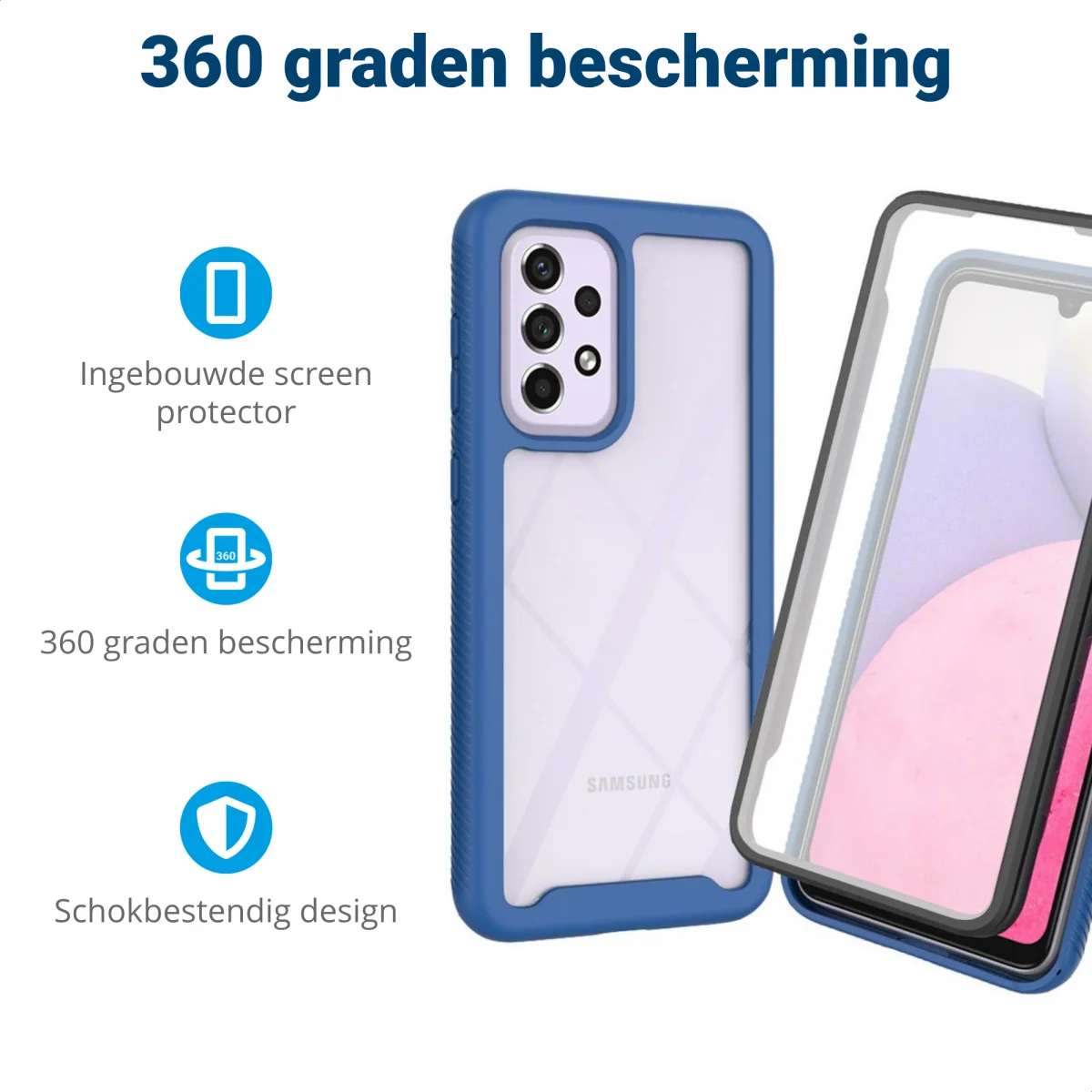 Samsung Galaxy A33 Hoesje Full Protect 360° Cover Hybride Blauw afbeelding 2