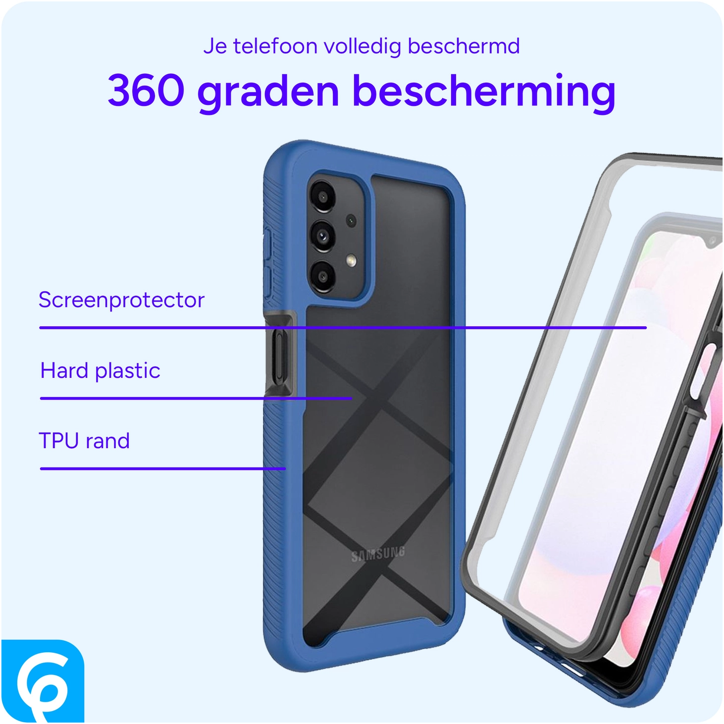 Samsung Galaxy A13 Hoesje Full Protect 360° Cover Hybride Blauw afbeelding 4