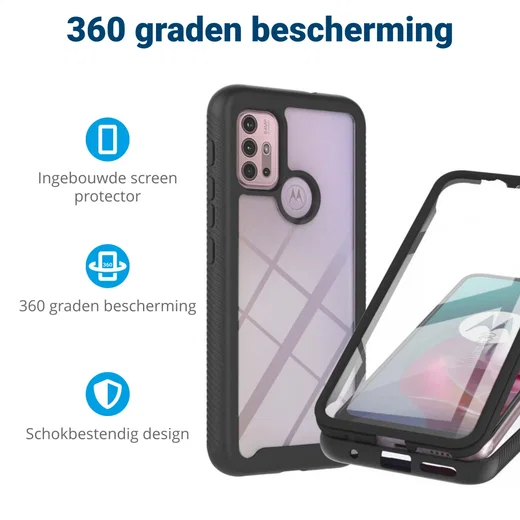 Motorola Moto G10/G20/G30 Hoesje Full Protect 360° Cover Hybride Zwart afbeelding 2