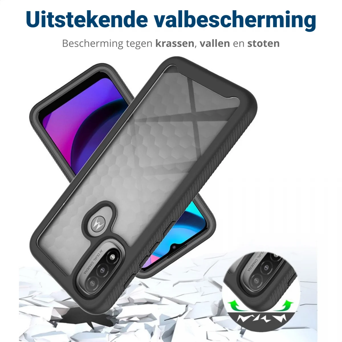 Motorola Moto E20 Hoesje Full Protect 360° Cover Hybride Zwart afbeelding 4
