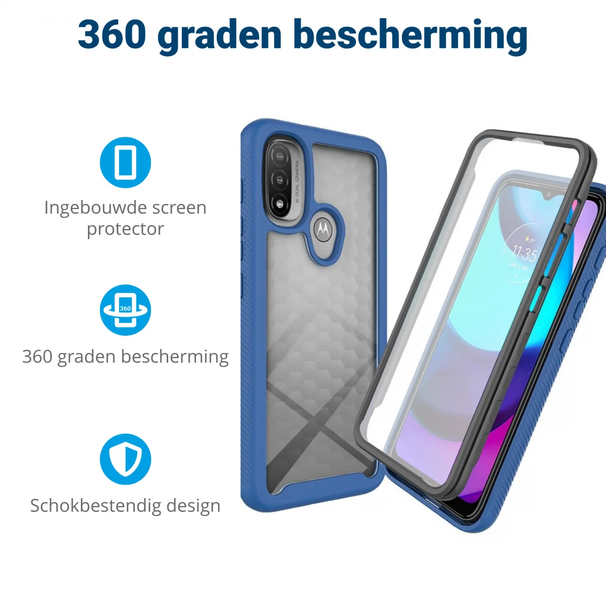 Motorola Moto E20 Hoesje Full Protect 360° Cover Hybride Blauw afbeelding 2