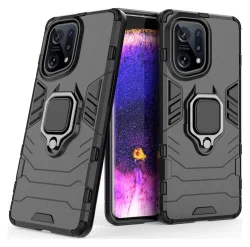Oppo Find X5 Hoesje met Magnetische Kickstand Ring Back Cover Zwart afbeelding