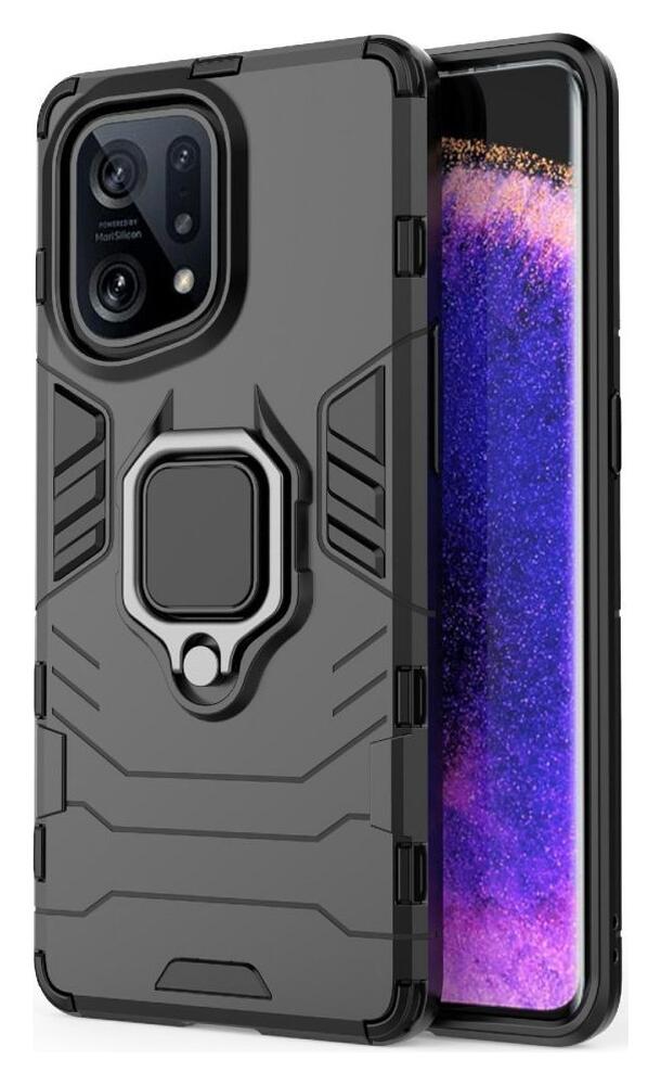 Oppo Find X5 Hoesje met Magnetische Kickstand Ring Back Cover Zwart afbeelding 2