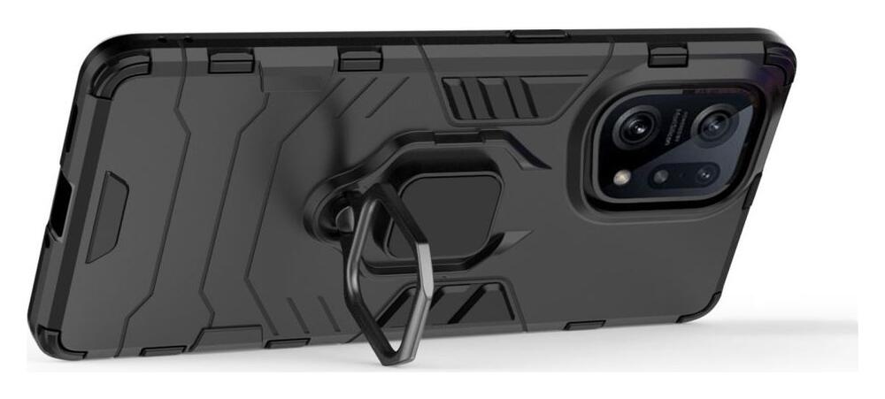 Oppo Find X5 Hoesje met Magnetische Kickstand Ring Back Cover Zwart afbeelding 3