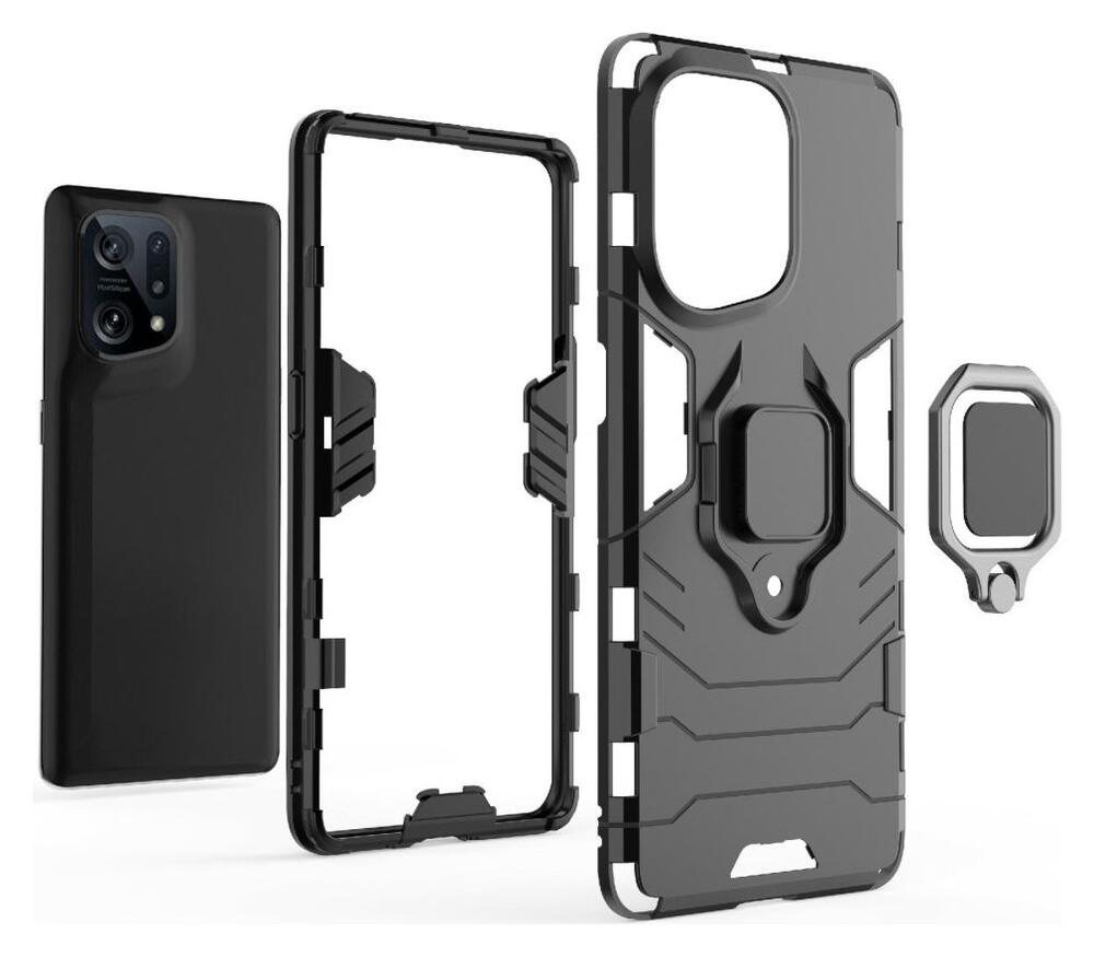 Oppo Find X5 Hoesje met Magnetische Kickstand Ring Back Cover Zwart afbeelding 5