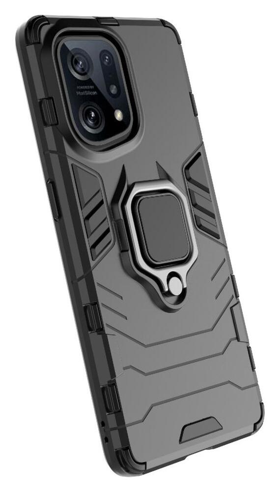 Oppo Find X5 Hoesje met Magnetische Kickstand Ring Back Cover Zwart afbeelding 6