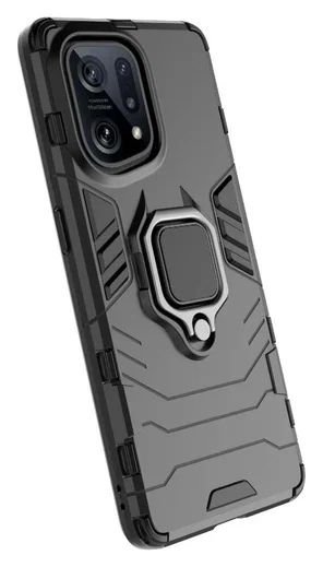 Oppo Find X5 Hoesje met Magnetische Kickstand Ring Back Cover Zwart afbeelding 6