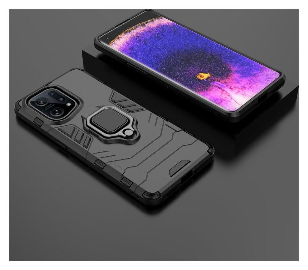 Oppo Find X5 Hoesje met Magnetische Kickstand Ring Back Cover Zwart afbeelding 7