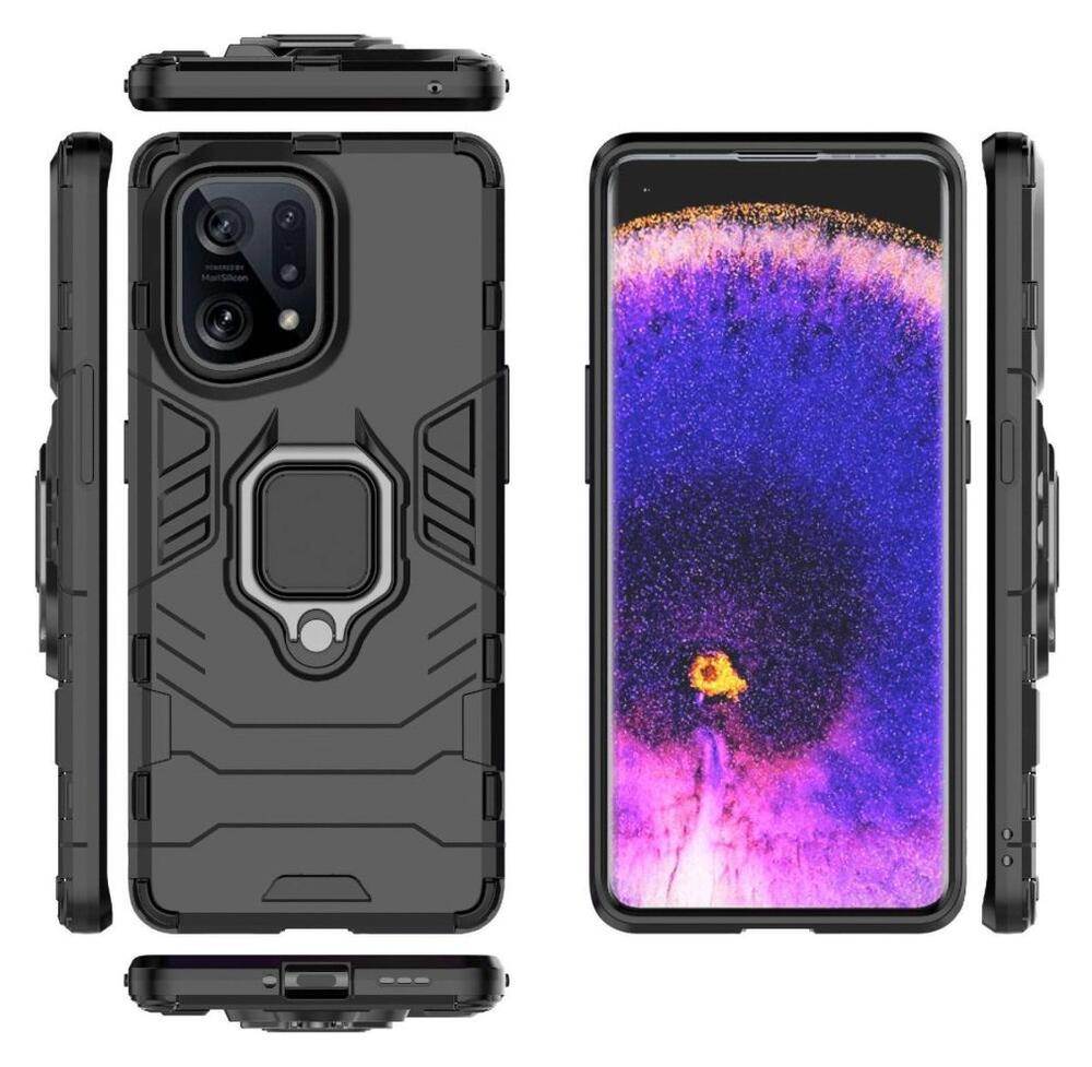 Oppo Find X5 Hoesje met Magnetische Kickstand Ring Back Cover Zwart afbeelding 8