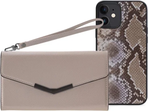 Mobilize Velvet Clutch Apple iPhone 11 / XR Hoesje Beige Snake afbeelding 2